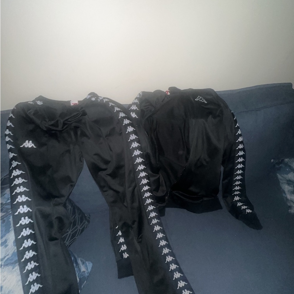 Kappa Black Tracksuit with Logo Stripes